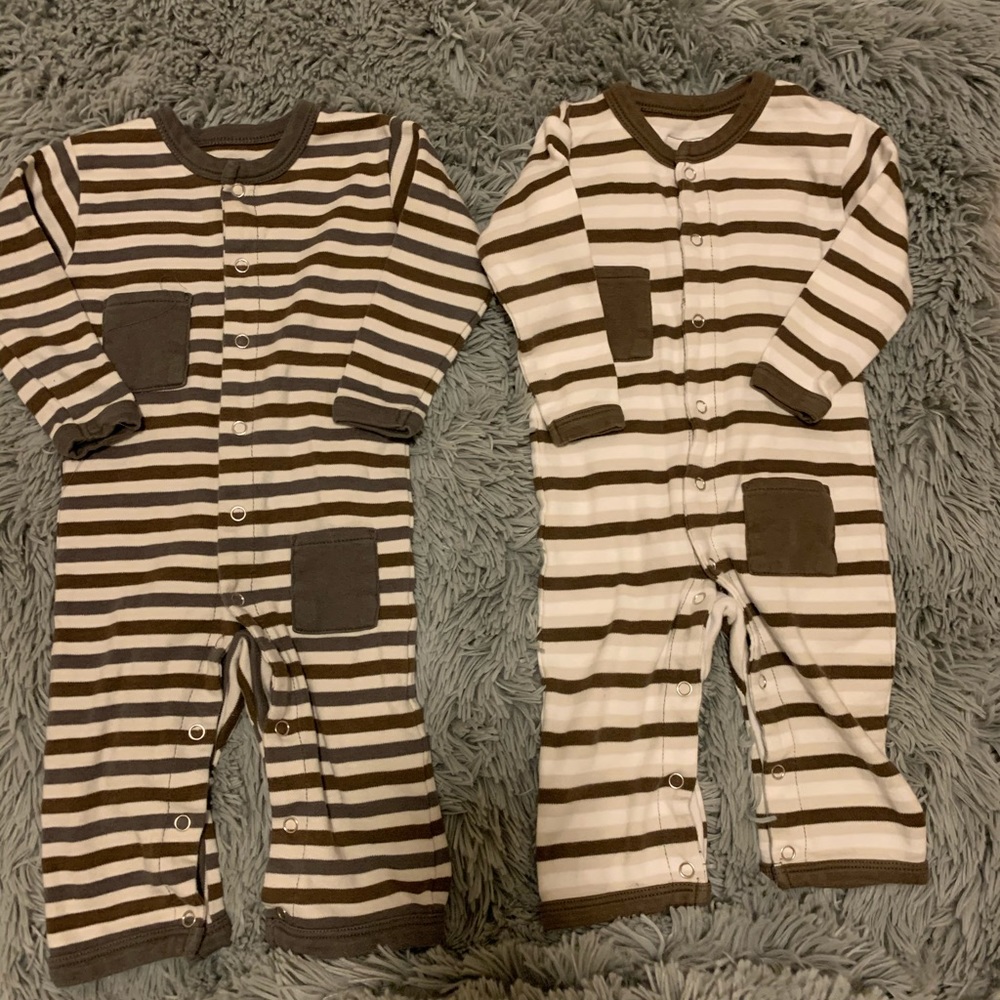 L’ovedBaby striped jumpsuits 6-9 months